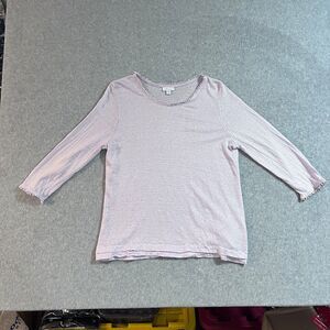 J.Jill 100% Linen Long Sleeve Pom Pom Trim Size L Petite Romantic Cottagecore